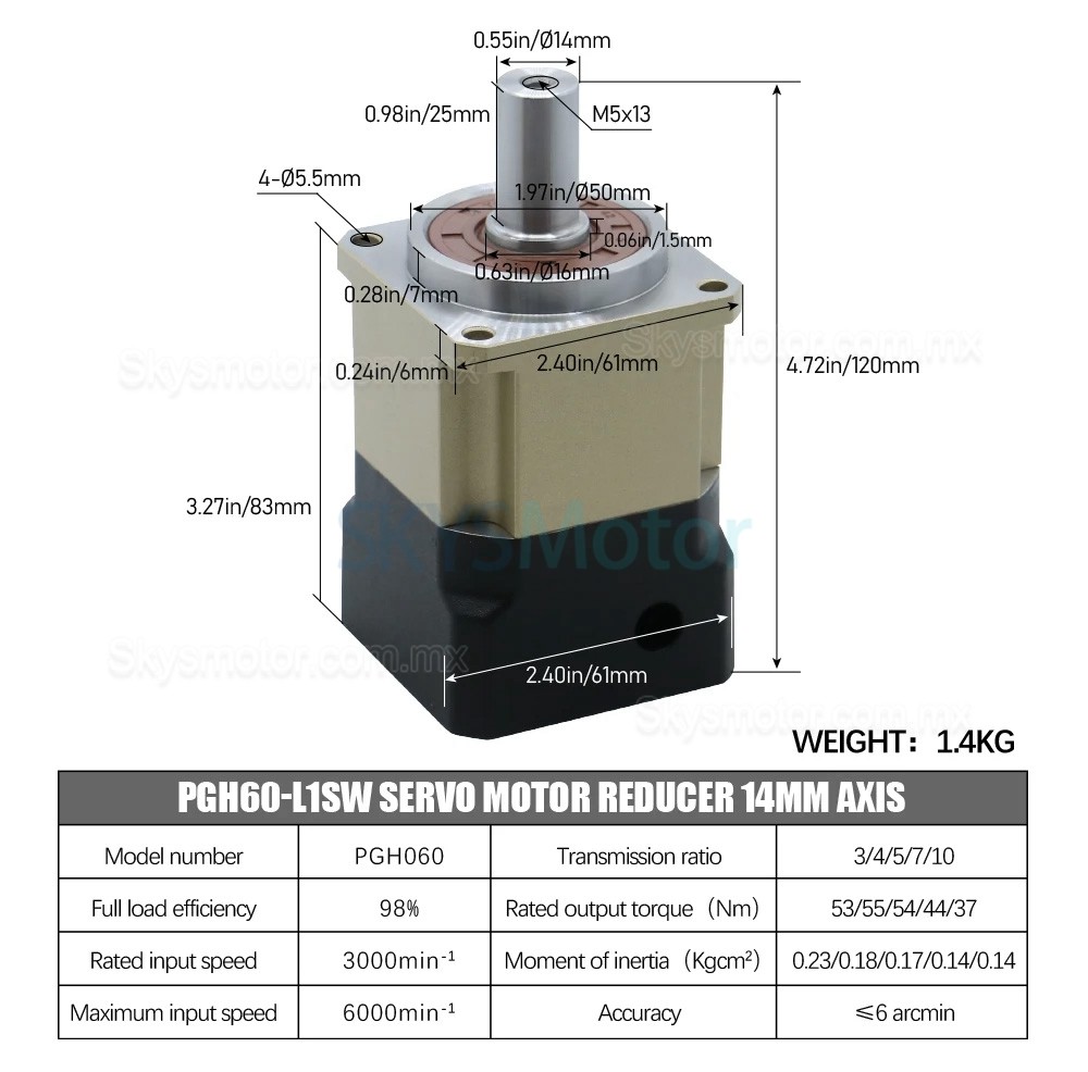 Engranajes helicoidales planetario PGH60-L1SW-SERVO para servomotor Nema 23,24